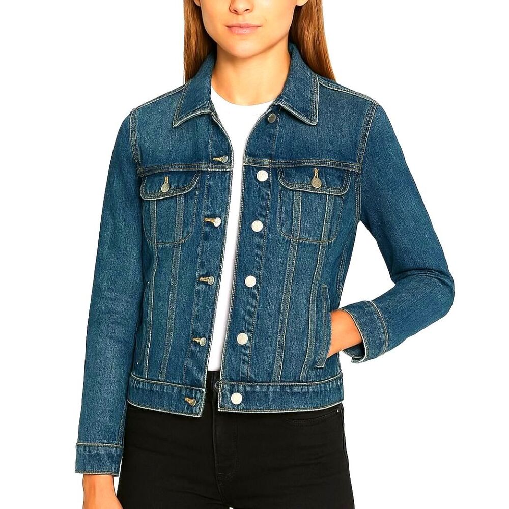 NWT Classic Fit Jean Jacket Medium Wash Denim Side Pockets Unisex XS Women's S